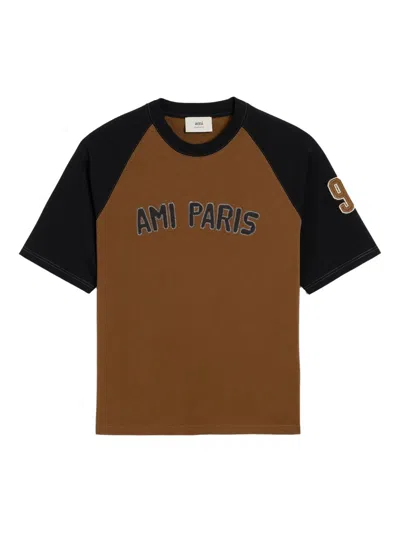 Ami Alexandre Mattiussi Ami Paris Men Cotton Colorblock T-shirt In Brown