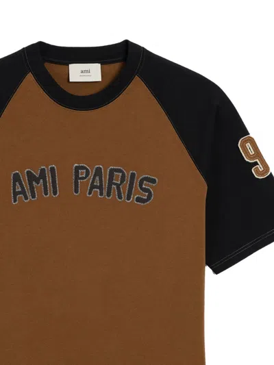 Ami Alexandre Mattiussi Ami Paris Men Cotton Colorblock T-shirt In Brown