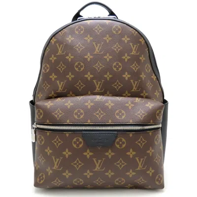 Pre-owned Louis Vuitton Black Brown Canvas Leather Backpack ()