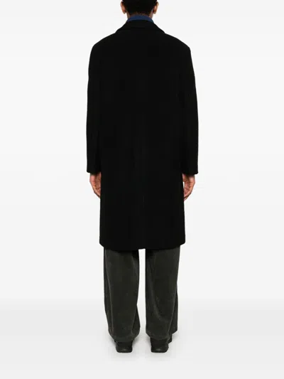 Amish Long Black Tailored Coat With Notched Lapel And Button Closure In Black