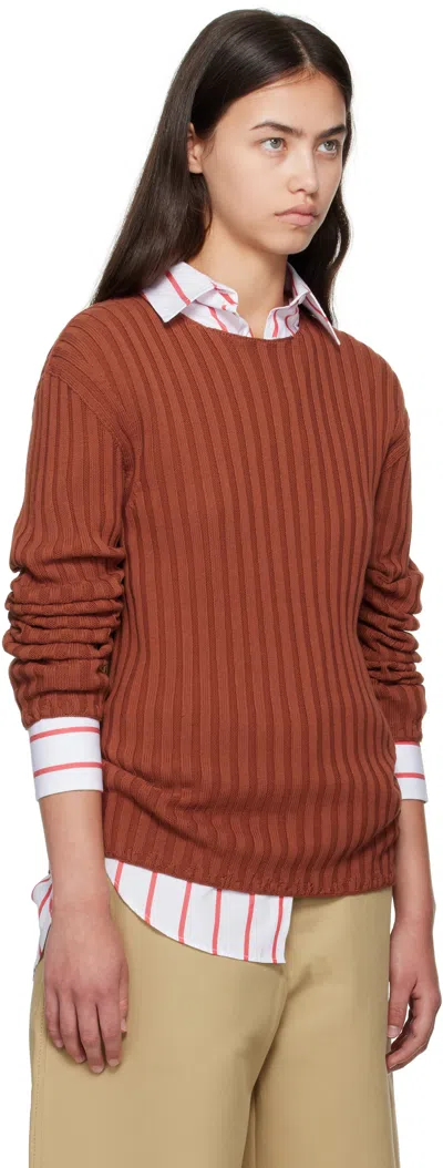 Acne Studios Orange Ribbed Crewneck Knit Sweater
