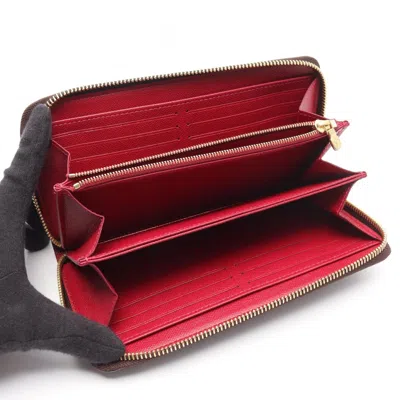 Pre-owned Louis Vuitton Brown Fuchsia Pink Pvc Coated Canvas Leather Long Wallet (bi-fold) () In Multi