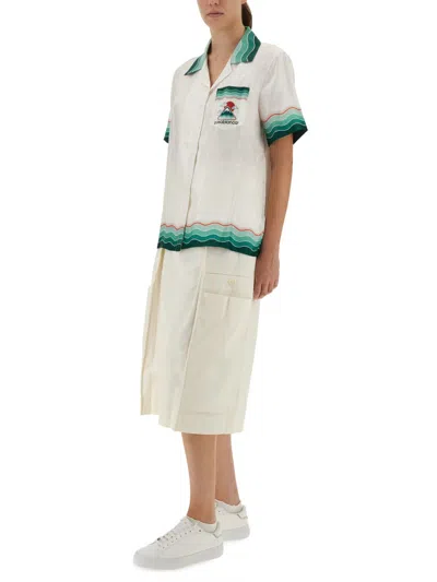 Casablanca White Montagne Ondulee Silk Short Sleeve Shirt In White
