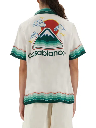 Casablanca White Montagne Ondulee Silk Short Sleeve Shirt In White