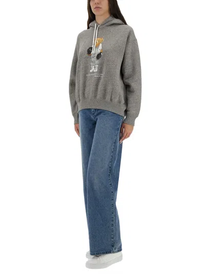 Polo Ralph Lauren Relaxed Fit Knit Sweatshirt With Playful Bear Graphic In Gray