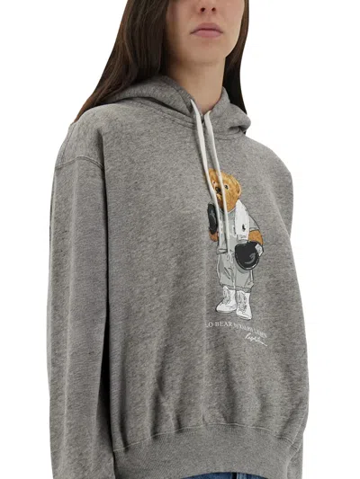 Polo Ralph Lauren Relaxed Fit Knit Sweatshirt With Playful Bear Graphic In Gray
