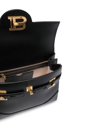 Balmain B-buzz 23 Monogram Leather Top Handle Bag In Black