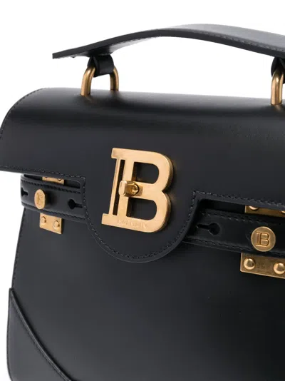 Balmain B-buzz 23 Monogram Leather Top Handle Bag In Black