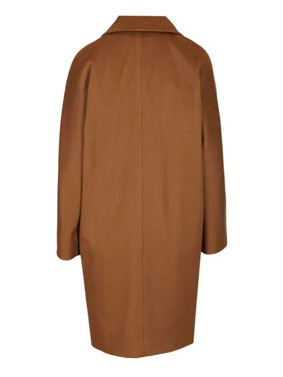 Max Mara Agenda Double Breasted Cocoon Long Wool Drap Coat Coats Brown In Brown