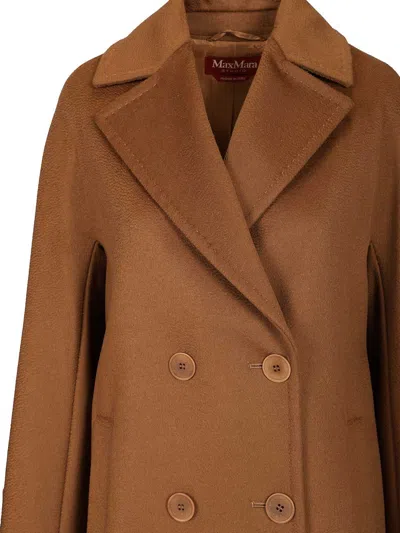 Max Mara Agenda Double Breasted Cocoon Long Wool Drap Coat Coats Brown In Brown