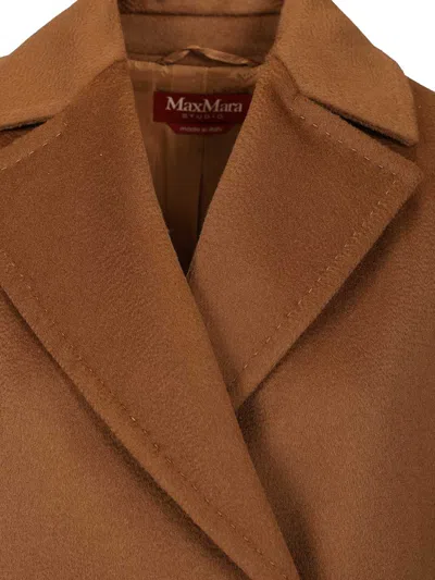 Max Mara Agenda Double Breasted Cocoon Long Wool Drap Coat Coats Brown In Brown