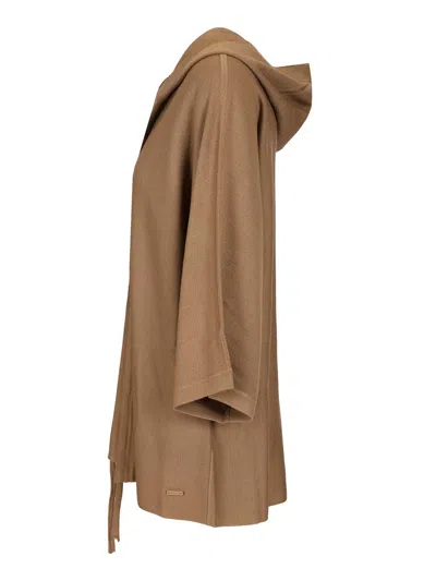 Max Mara Aster Wool Cardigan Drawstrings On Sleeves Knitwear Brown In Brown