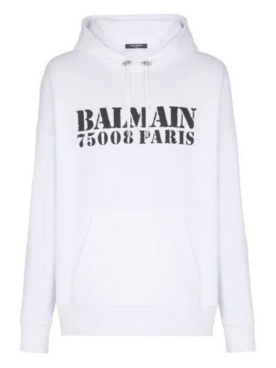Balmain Contrasting Logo Print Cotton Hoodie In White