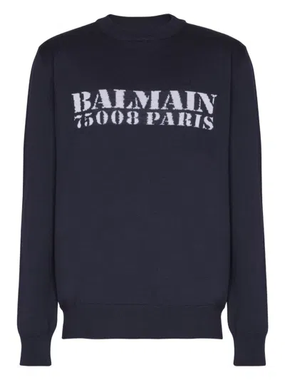 Balmain Branded Sweater In Blue In Black