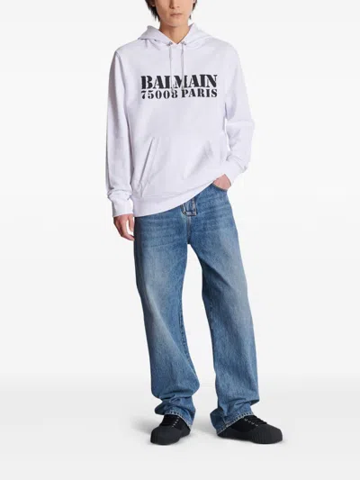 Balmain Contrasting Logo Print Cotton Hoodie In White