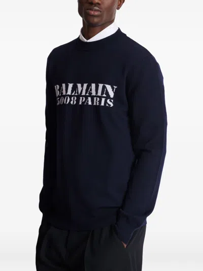 Balmain Branded Sweater In Blue In Black