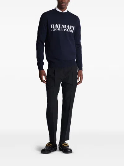 Balmain Branded Sweater In Blue In Black