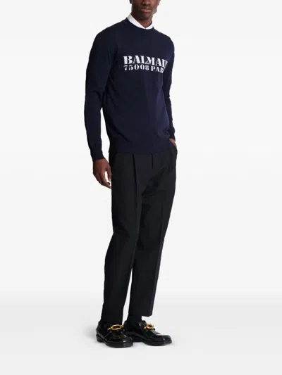 Balmain Branded Sweater In Blue In Black