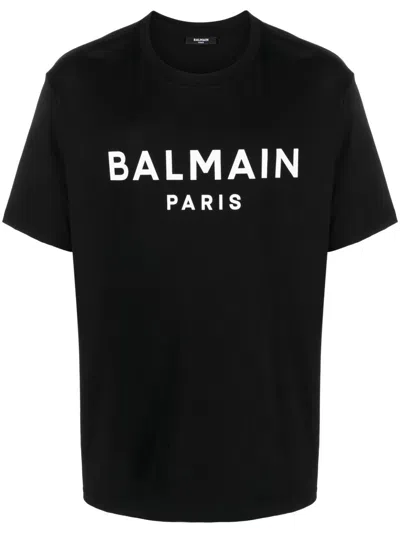 Balmain Cotton Jersey T-shirt With Logo Print And Classic Fit In Black