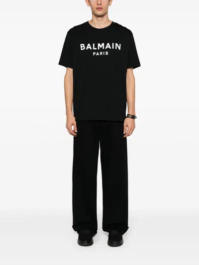 Balmain Cotton Jersey T-shirt With Logo Print And Classic Fit In Black