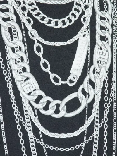Balmain Graphic Chain Motif Black T-shirt With Short Sleeves In Black