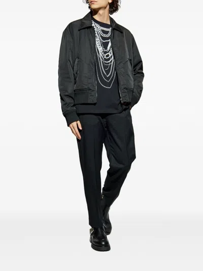 Balmain Graphic Chain Motif Black T-shirt With Short Sleeves In Black