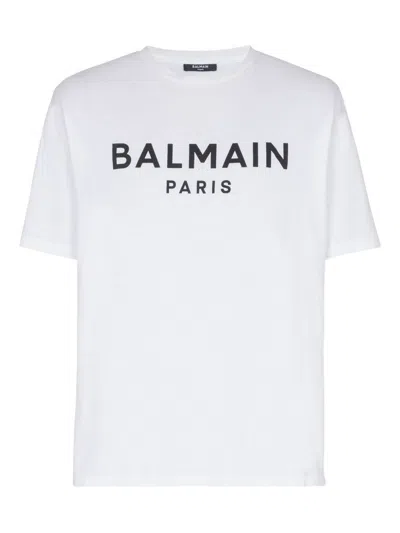 Balmain Crew Neck T-shirt With Bold Logo Detailing In White