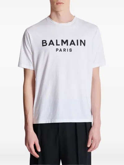 Balmain Crew Neck T-shirt With Bold Logo Detailing In White