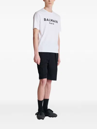 Balmain Crew Neck T-shirt With Bold Logo Detailing In White