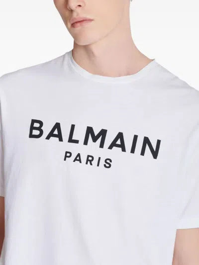 Balmain Crew Neck T-shirt With Bold Logo Detailing In White