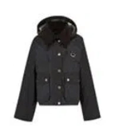 Barbour Hooded Corduroy-collar Jacket In Black