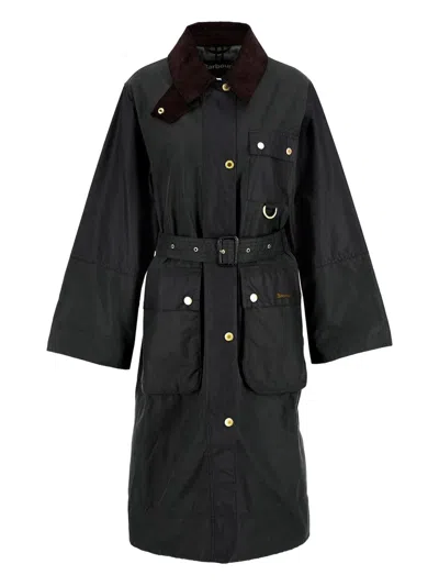 Barbour Belted Tartan-cuff Coat In Black