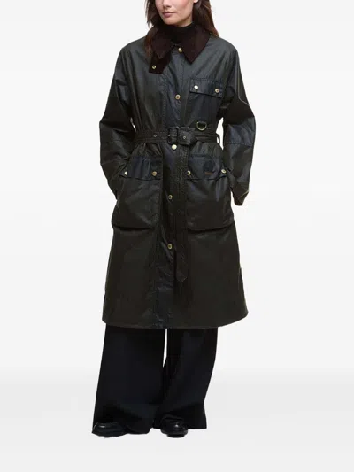 Barbour Belted Tartan-cuff Coat In Black