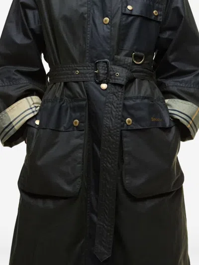 Barbour Belted Tartan-cuff Coat In Black