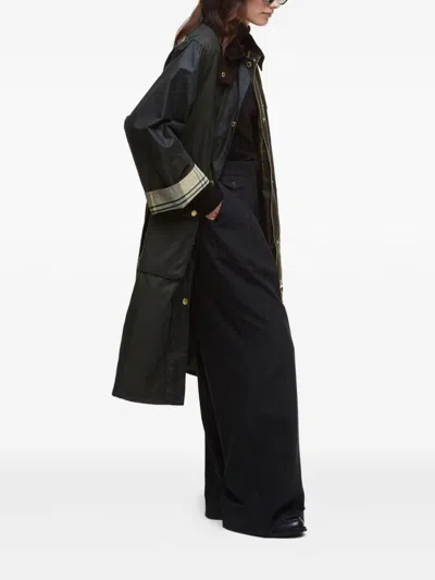 Barbour Belted Tartan-cuff Coat In Black