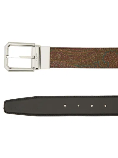 Etro Adjustable Paisley Pattern Metal Buckle Belt In Brown