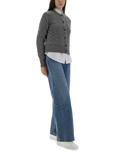 Polo Ralph Lauren Cable Knit Sweater With Button-up Front And Fitted Ribbed Hem In Gray