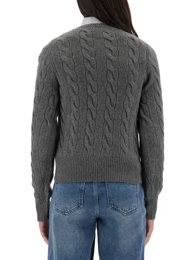 Polo Ralph Lauren Cable Knit Sweater With Button-up Front And Fitted Ribbed Hem In Gray