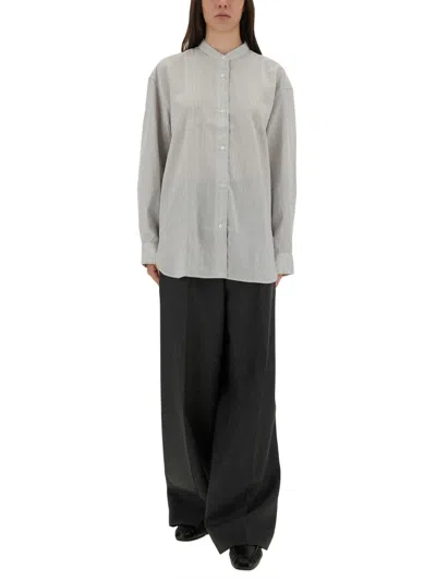 Studio Nicholson Striped Long Sleeve Top With Curved Hem In Gray