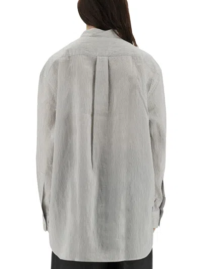 Studio Nicholson Striped Long Sleeve Top With Curved Hem In Gray