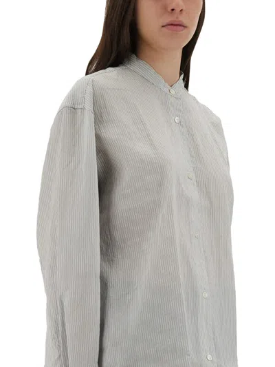 Studio Nicholson Striped Long Sleeve Top With Curved Hem In Gray