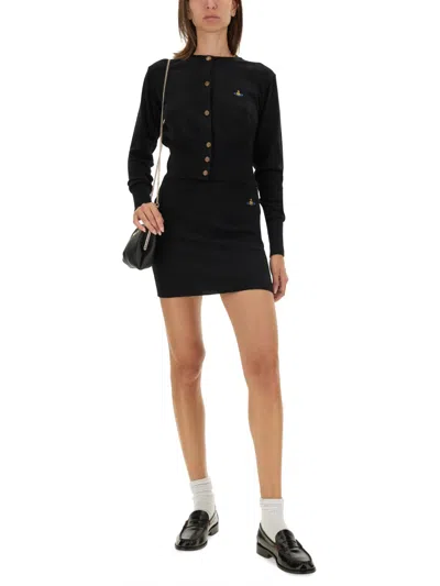 Vivienne Westwood Bea Black Cardigan With Orb Embroidery And Branded Button In Cotton And Cashmere Woman In Black