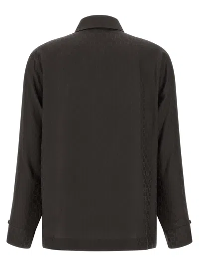 Fendi Silk Ff Jacquard Crossover Shirt In Black