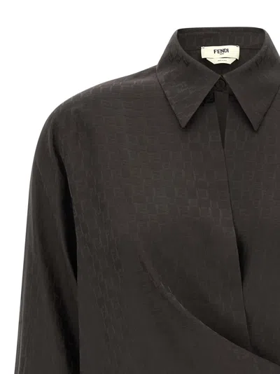 Fendi Silk Ff Jacquard Crossover Shirt In Black