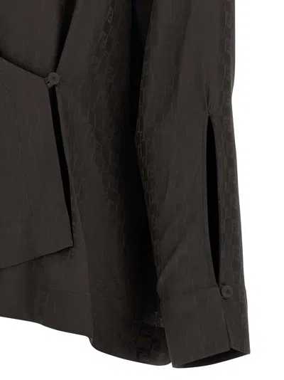 Fendi Silk Ff Jacquard Crossover Shirt In Black