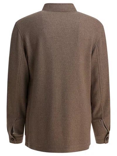 Tagliatore Stand Collar Long Sleeves Front Pockets Coat In Brown