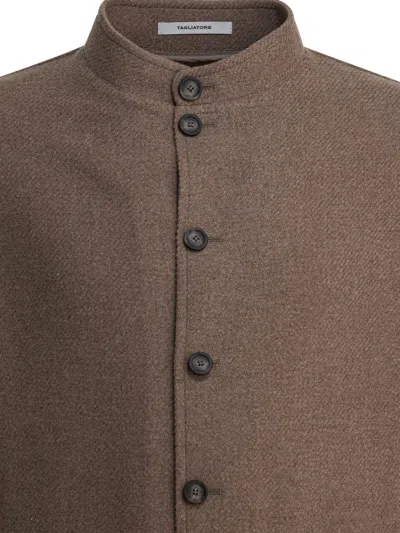 Tagliatore Stand Collar Long Sleeves Front Pockets Coat In Brown