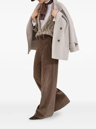 Brunello Cucinelli Double Worked Caban In Virgin Wool And Cashmere Cloth With Shiny Cuff Details Clo In Gray