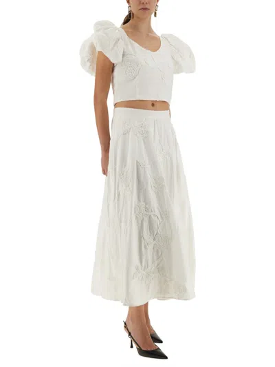 Rotate Birger Christensen Cotton Top With Puff Sleeves In White