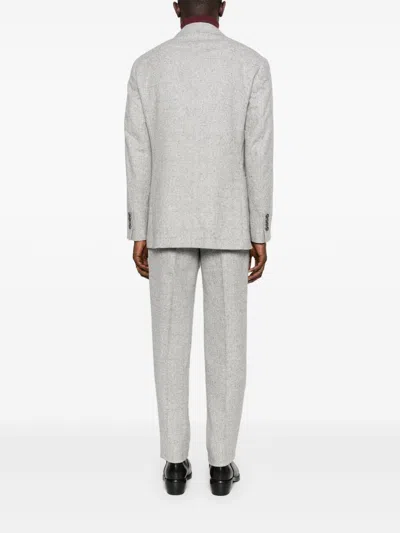 Brunello Cucinelli Men Wool And Silk Double-breasted Suit In White
